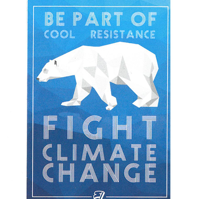 Flyer: Be part of cool resistance - Fight climate change. Ein Eisbär ist abgebildet.