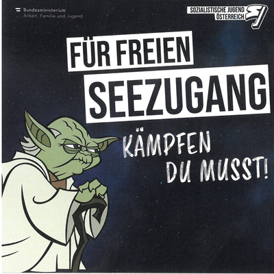 Sticker: Für freien Seezugang kämpfen du musst! Yoda ist abgebildet. Schwarzer Hintergrund.