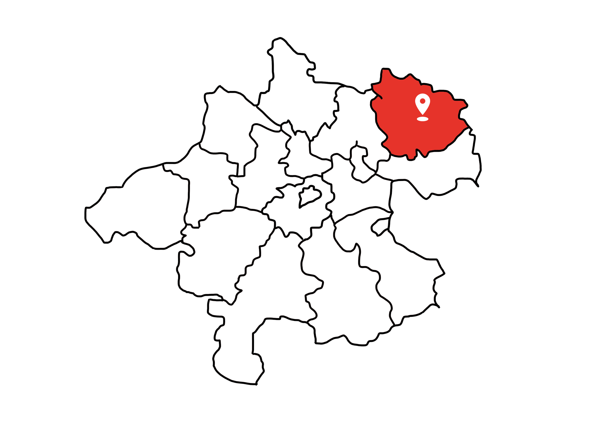 Eine Landkarte die Oberösterreich zeigt. Der Bezirk Freistadt ist rot markiert. Die restlichen Bezirke sind weiß.