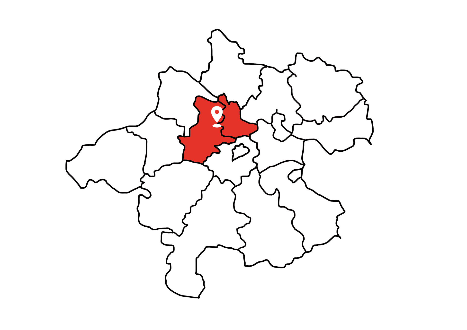 Eine Landkarte die Oberösterreich zeigt. Die Bezirke Grieskirchen und Eferding sind rot markiert. Die restlichen Bezirke sind weiß.