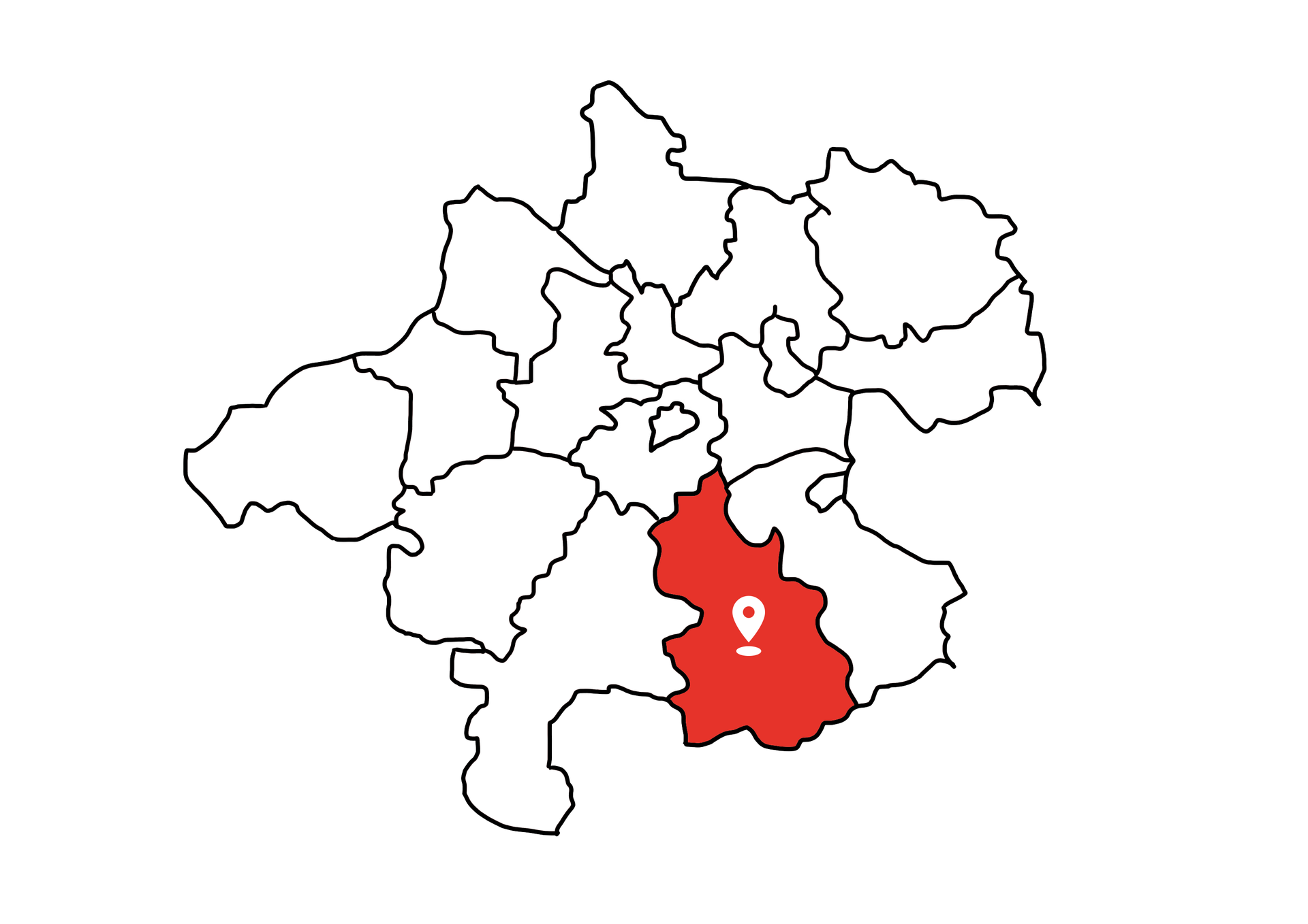 Eine Landkarte die Oberösterreich zeigt. Der Bezirk Kirchdorf ist rot markiert. Die restlichen Bezirke sind weiß.