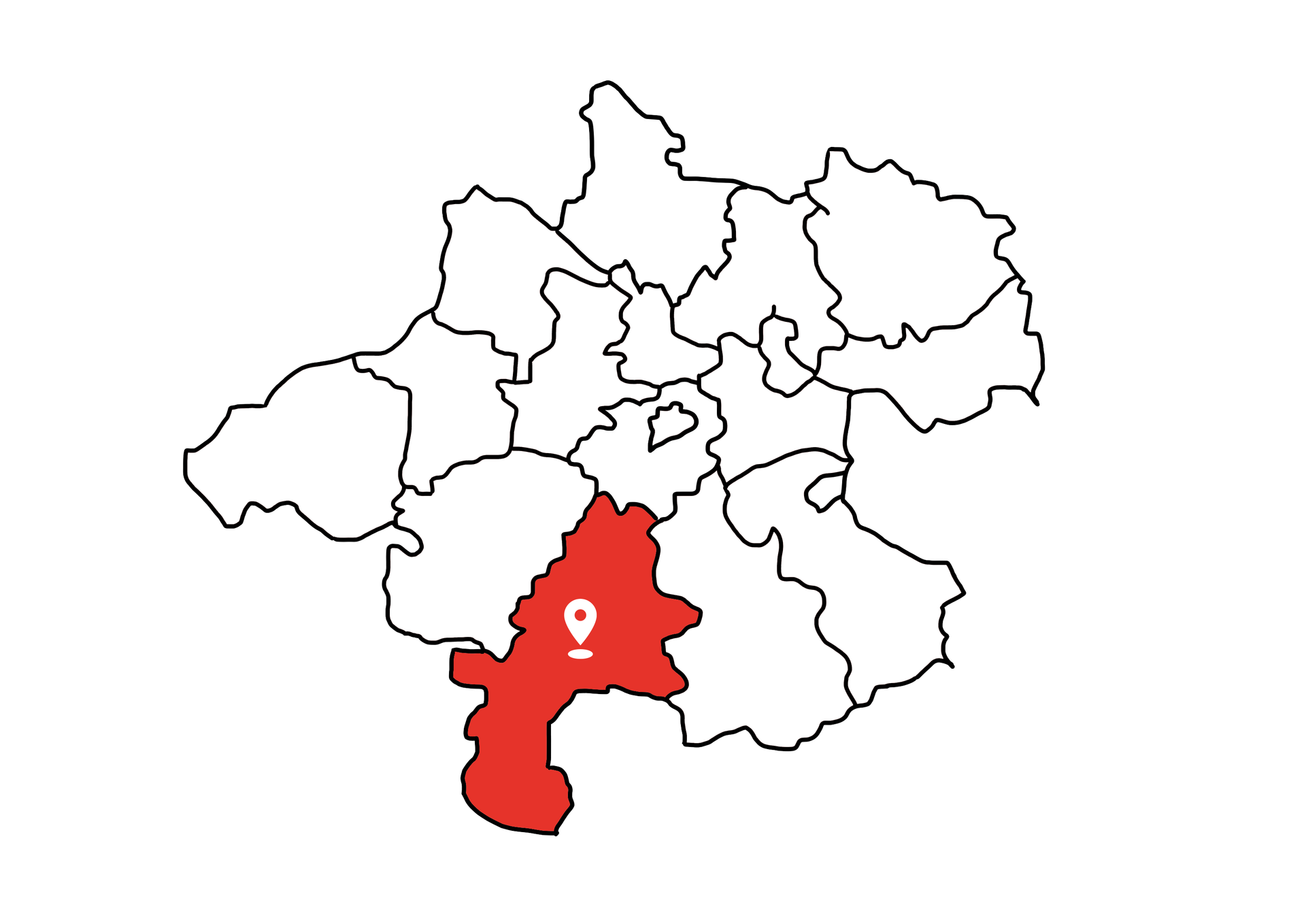 Eine Landkarte die Oberösterreich zeigt. Der Bezirk Gmunden ist rot markiert. Die restlichen Bezirke sind weiß.