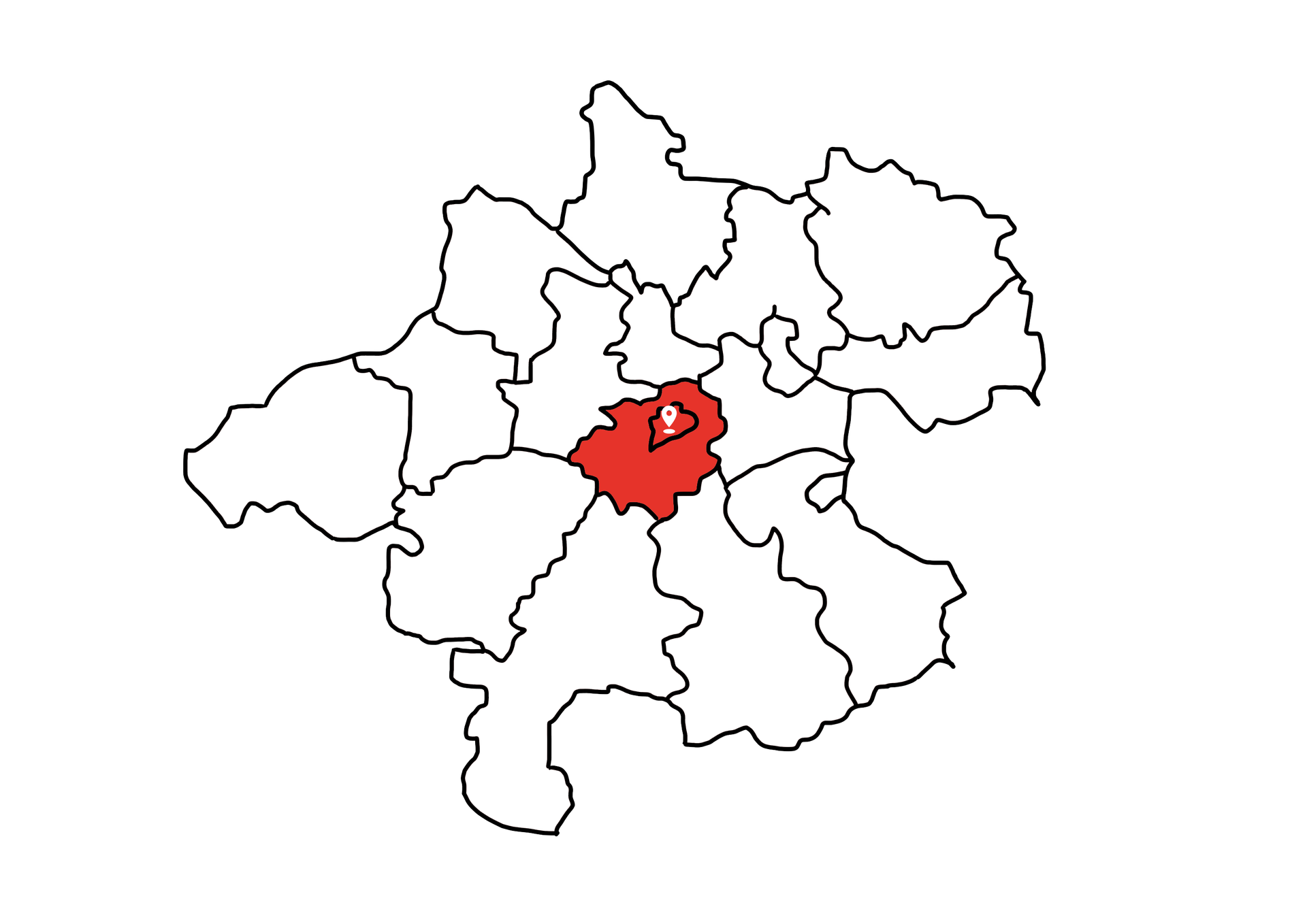 Eine Landkarte die Oberösterreich zeigt. Die Bezirke Wels und Wels-Land sind rot markiert. Die restlichen Bezirke sind weiß.