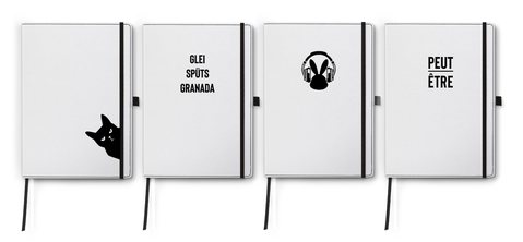 edelweiss, carnet blanc, debossage NOIR: Grumpy Cat I Glei Spüts Granada I Music Bunny I Peut-Être