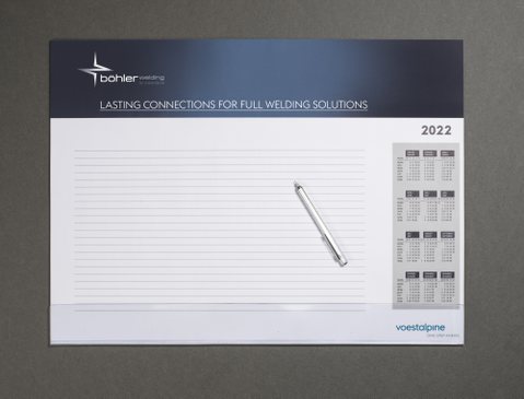 Schreibunterlage mit Kalendarium und bedruckbarem Bereich