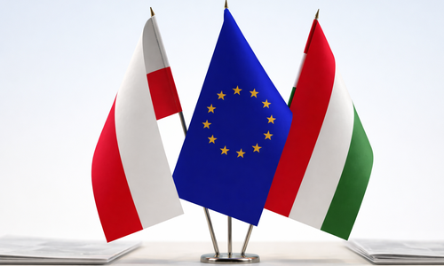 Ungarn Polen und EU Flagge