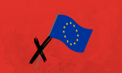 Auf diesem Hintergrundbild befindet sich eine EU-Flagge sowie ein X.